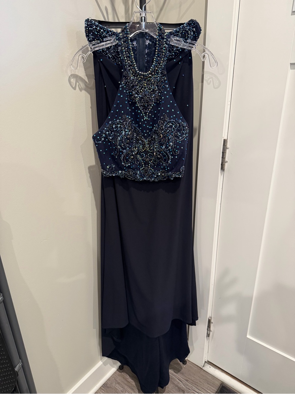 Alyce Paris Size 4 Navy Beaded 2 Piece Prom Dress Formal Gown Rhinestone